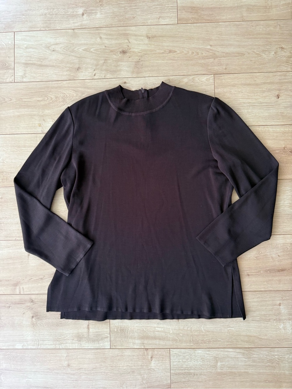Ming Wang Brown Mock Neck Sweater Zip Back Long Sleeve Minimalist XL